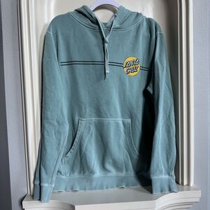 Santa Cruz Skateboards Turquoise Washed Hoodie With Yellow Logo Size Small
